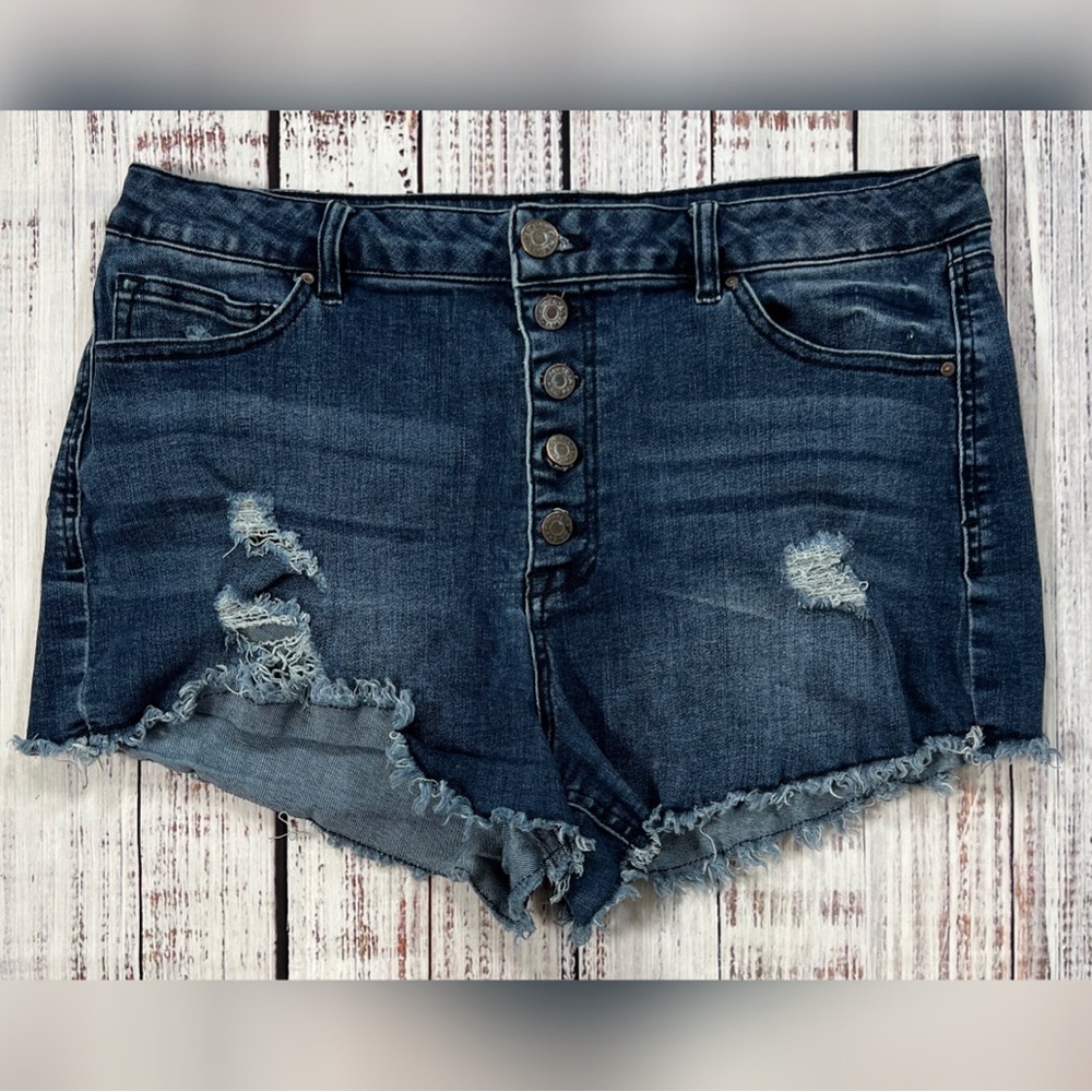 Refuge Distressed Dark Denim Shorts